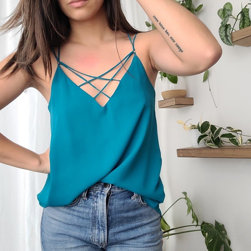Express criss cross cami in turquoise blue